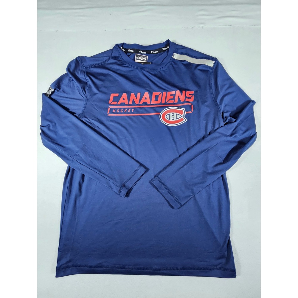 Fanatics NHL Authentic Pro Montreal Canadiens Navy Blue Long Sleeve Shirt Mens L